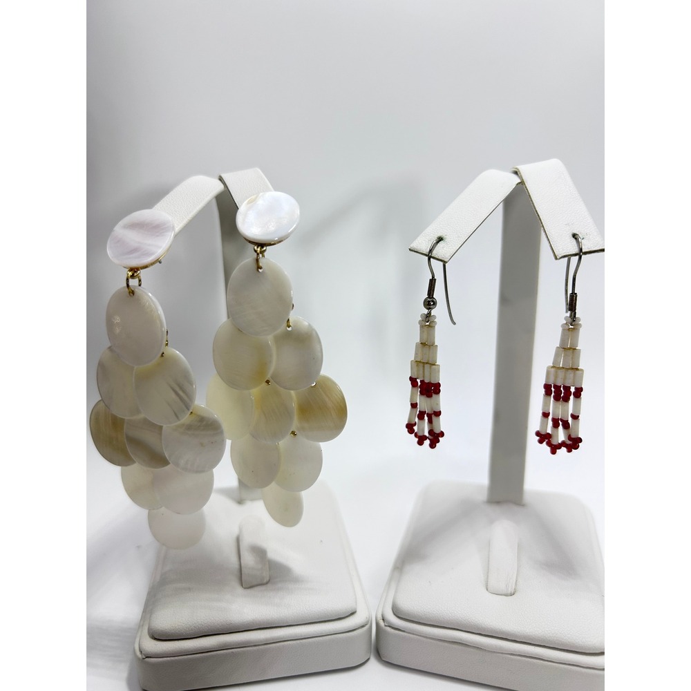Earring Set Unbranded Women OS White Red Good Mother of Pearl Beaded Fringe